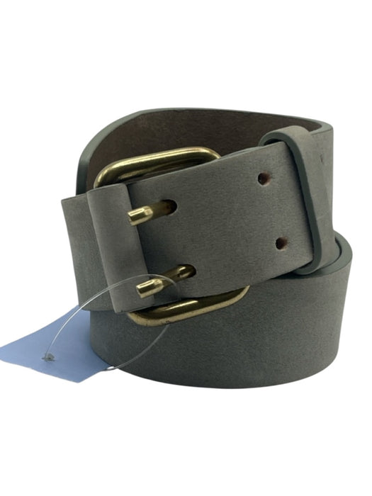 Closed Gray Green Leather Double Pronged Buckle Belts Gray Green / 85