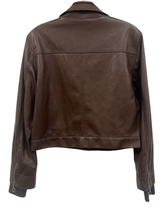 Jonathan Simkhai Size S Brown PU Leather Zip & Snap Close Flap Pockets Jacket Brown / S