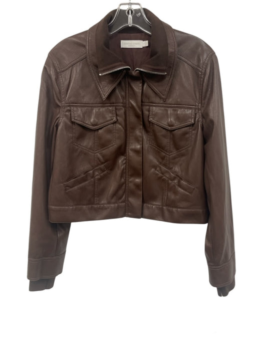 Jonathan Simkhai Size S Brown PU Leather Zip & Snap Close Flap Pockets Jacket Brown / S