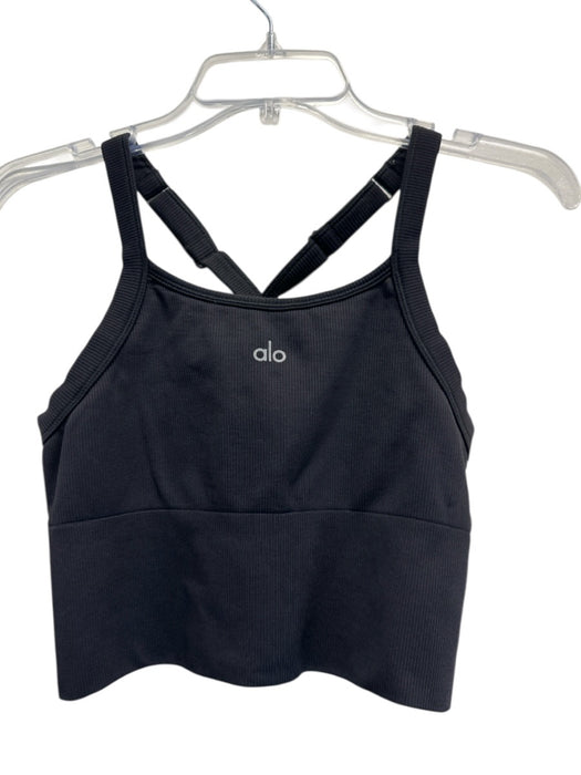 Alo Yoga Size M Black Nylon Blend Ribbed Adjustable Racerback sports bra Black / M