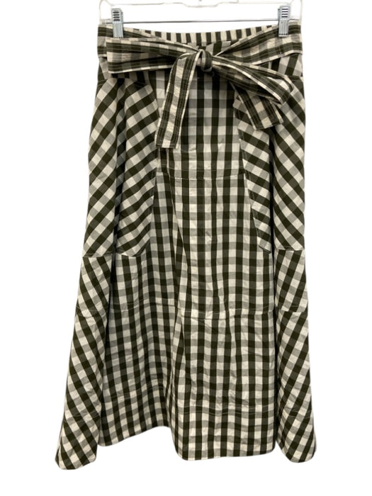 Lee Mathews Size 2 Green & Cream Organic Cotton Side Pockets Gingham Midi Skirt Green & Cream / 2