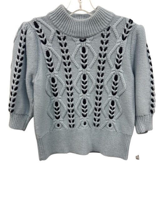Rails Size S Light Blue & Black Cotton Blend Cable Knit Short Sleeve Sweater Light Blue & Black / S
