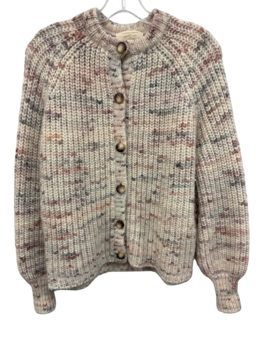 Sezane Size XS Cream, Pink, Gray Alpaca Blend Chunky Knit High Neck Cardigan Cream, Pink, Gray / XS
