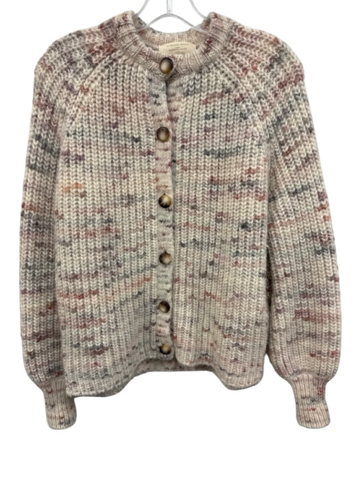 Sezane Size XS Cream, Pink, Gray Alpaca Blend Chunky Knit High Neck Cardigan Cream, Pink, Gray / XS
