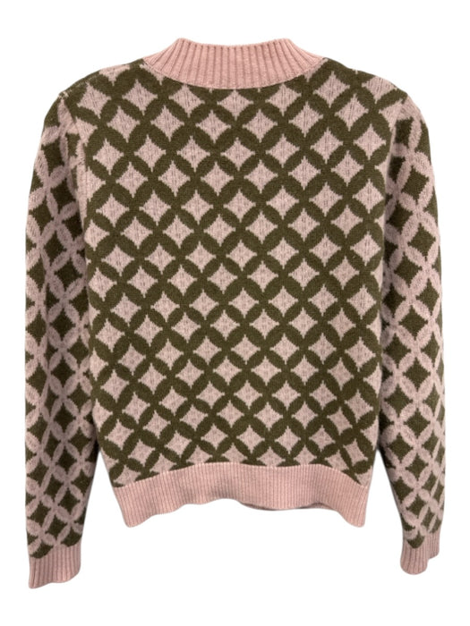Allude Size S Green & Pink Cashmere Geometric notched neckline Sweater Green & Pink / S