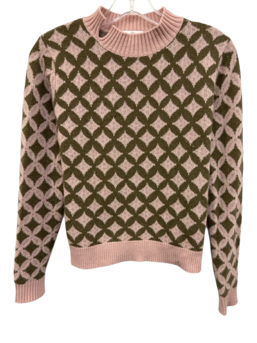 Allude Size S Green & Pink Cashmere Geometric notched neckline Sweater Green & Pink / S