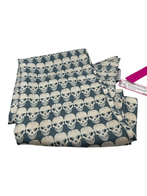 Thomas Wylde Slate Teal & Cream Silk Skull Print Shawl Wrap scarf Slate Teal & Cream