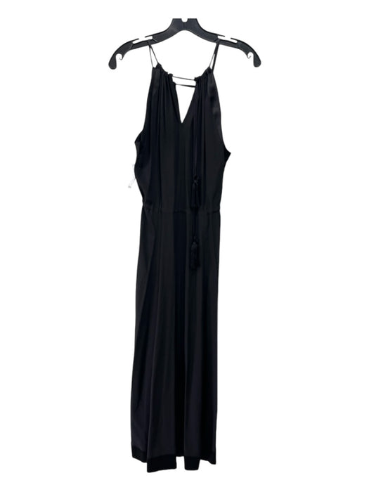 Calypso Size M Black Silk Velvet Stripe Tie Neck Maxi Dress Black / M