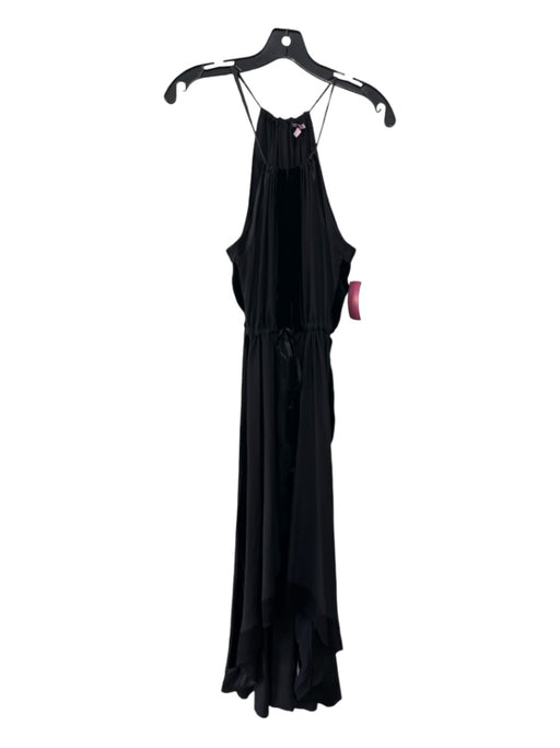 Calypso Size M Black Silk Velvet Stripe Tie Neck Maxi Dress Black / M