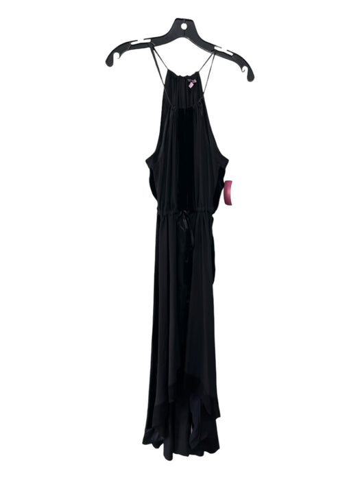 Calypso Size M Black Silk Velvet Stripe Tie Neck Maxi Dress Black / M