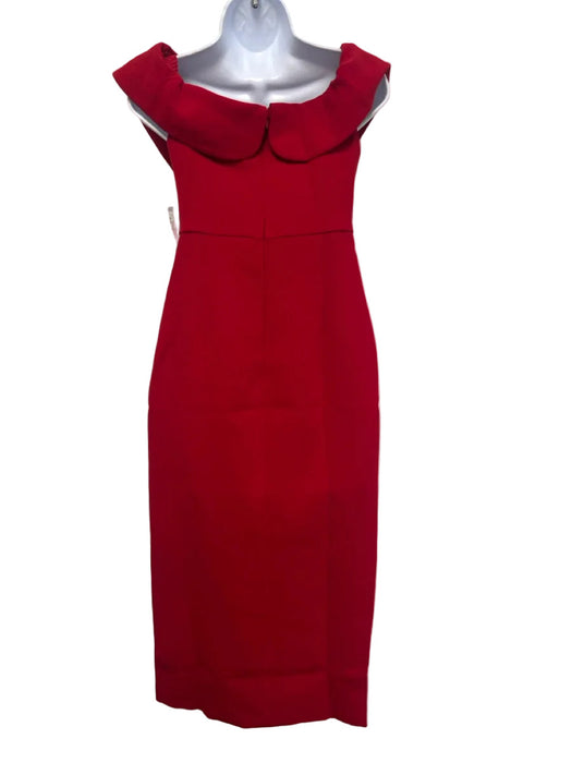 Self-Portrait Size 4 Red Polyester Off Shoulder Bow Cut Out Side Slit Dress