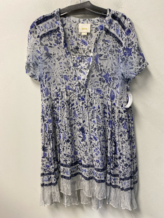 Maeve Size 2 Blue & Gray No Fabric Tag Floral Square Neck Short Sleeve Dress