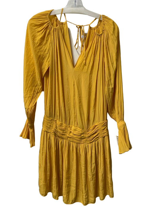 Ramy Brook Size 2 Yellow Long Sleeve Ruched Detail Off Shoulder V Neck Dress