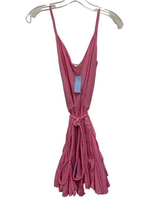 Rhode Size M Pink Cotton V Neck Sleeveless Mini Tie Belt Dress