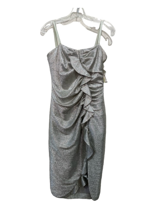 Jonathan Simkhai Size 6 Silver Polyester Blend Ruffle Spaghetti Strap Dress Silver / 6