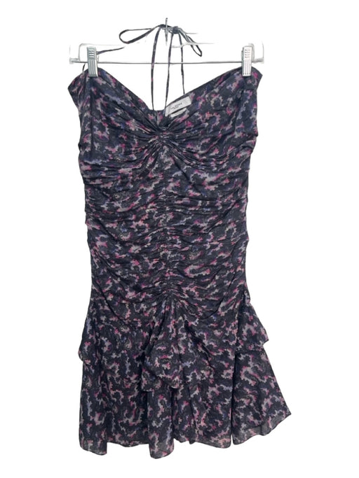 Isabel Etoile Marant Size 38 Black & Multi Cotton Back Zip Halter Ruched Dress Black & Multi / 38