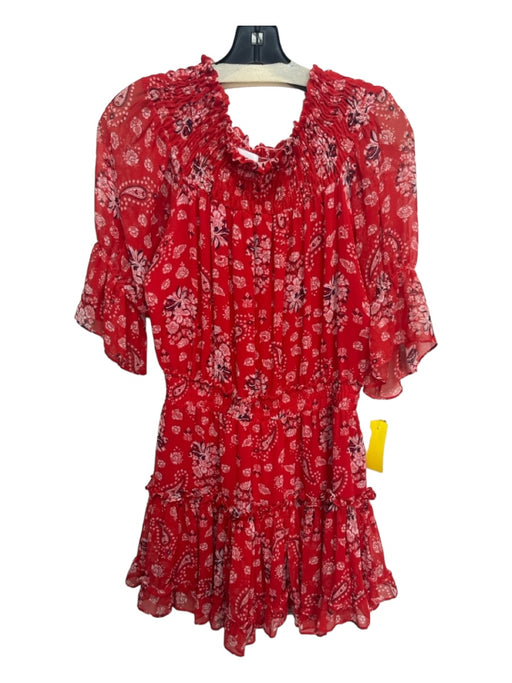 Misa Size M Red, White, Blue Viscose Smocked Paisley Print Floral Sheer Dress Red, White, Blue / M