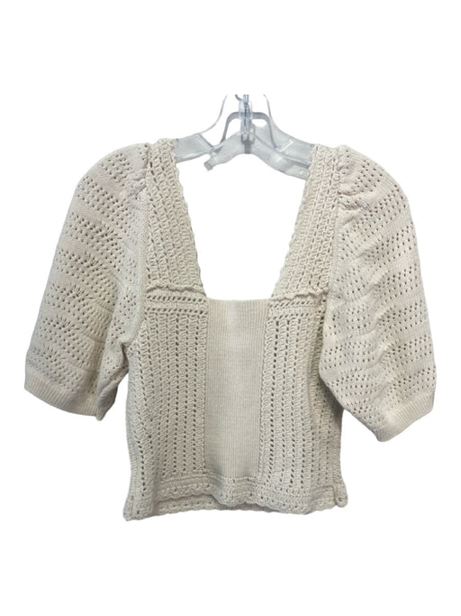 Ba&sh Size S Cream cotton & polyamide Sweetheart Neckline Knit Puff Sleeves Top Cream / S