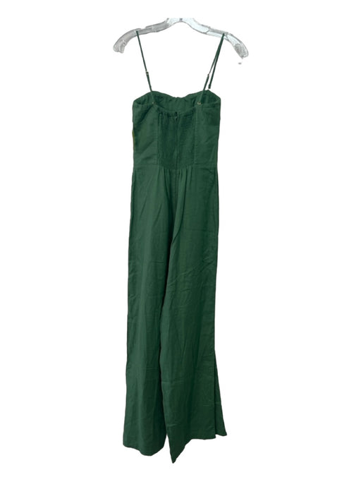 Vix Paula Hermanny Size M Green Linen Blend Smocked Pockets Back Zip Jumpsuit Green / M