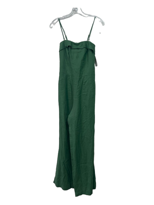 Vix Paula Hermanny Size M Green Linen Blend Smocked Pockets Back Zip Jumpsuit Green / M