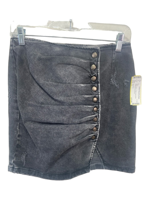 Retrofete Size S Black Wash Cotton Snap Button Distressed Skirt Black Wash / S