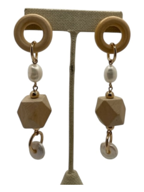 Dannijo Wood Wood & Metal Post Back Dangle Geometric Pearl Earrings Wood