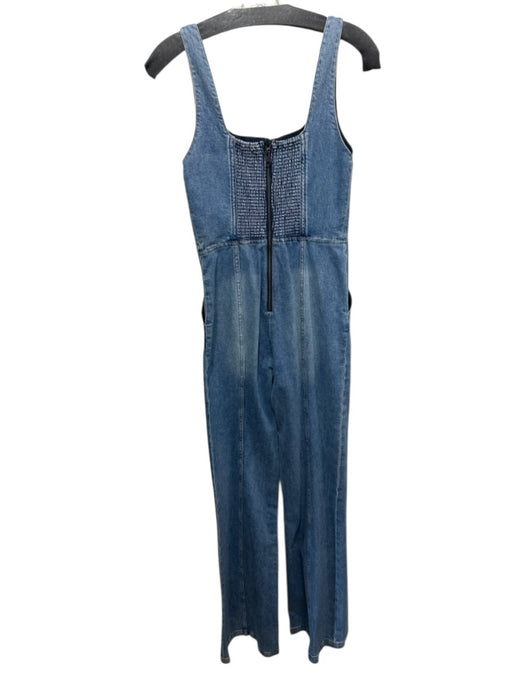 Alice + Olivia Jeans Size 26 Medium Wash Cotton Blend Smocked Back Jumpsuit Medium Wash / 26