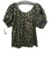 Apiece Apart Size S Olive Green & Black Cotton Flower Puff Sleeve Top Olive Green & Black / S