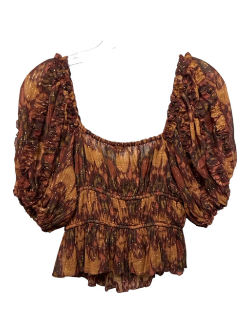 Ulla Johnson Size 4 rust orange & red Cotton Blend Metallic Thread Ikat Top rust orange & red / 4