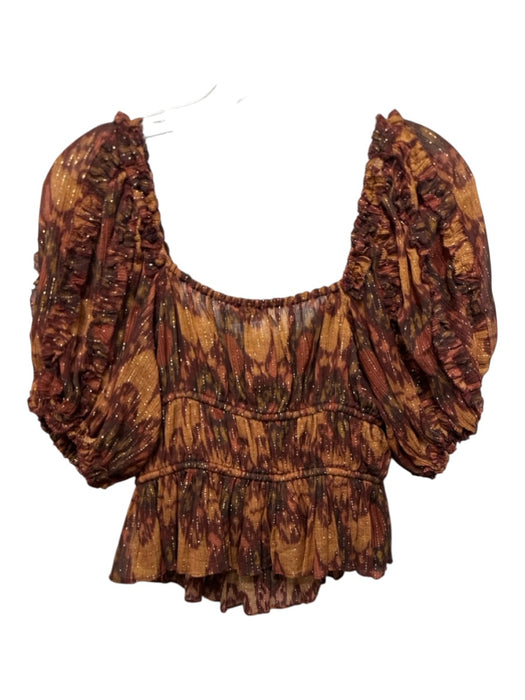 Ulla Johnson Size 4 rust orange & red Cotton Blend Metallic Thread Ikat Top rust orange & red / 4
