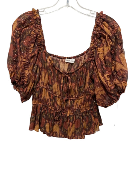 Ulla Johnson Size 4 rust orange & red Cotton Blend Metallic Thread Ikat Top rust orange & red / 4