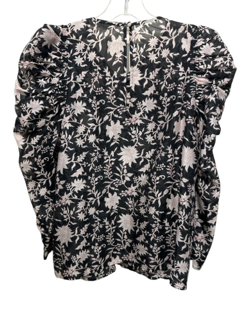 Ulla Johnson Size 4 Black, White, Pink Cotton & Silk Semi Sheer Floral Top Black, White, Pink / 4
