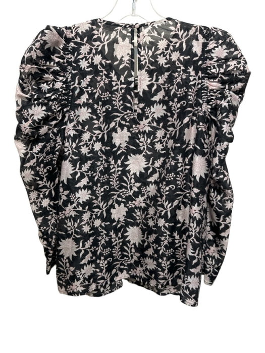 Ulla Johnson Size 4 Black, White, Pink Cotton & Silk Semi Sheer Floral Top Black, White, Pink / 4
