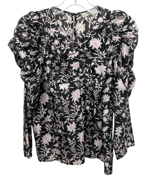 Ulla Johnson Size 4 Black, White, Pink Cotton & Silk Semi Sheer Floral Top Black, White, Pink / 4