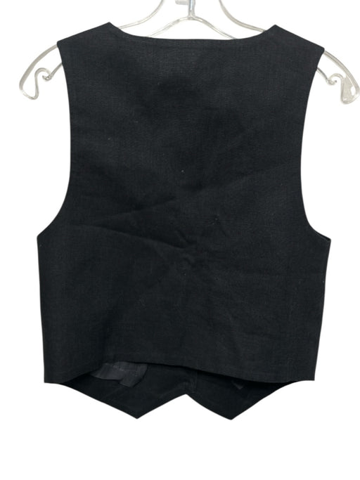 Almina Size S Black Linen Button Front V Neck Vest Top Black / S