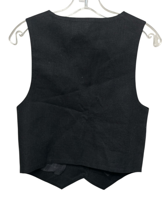 Almina Size S Black Linen Button Front V Neck Vest Top Black / S
