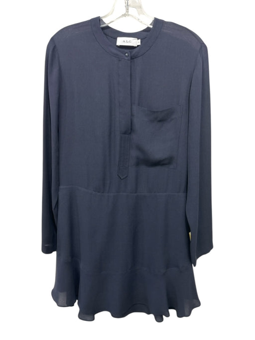 A.L.C. Size 4 Blue Black Silk Button Detail Mini Flare Dress Blue Black / 4