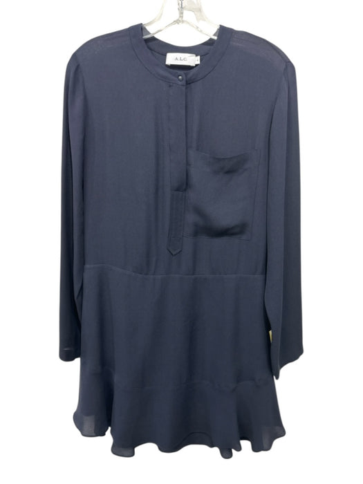 A.L.C. Size 4 Blue Black Silk Button Detail Mini Flare Dress Blue Black / 4