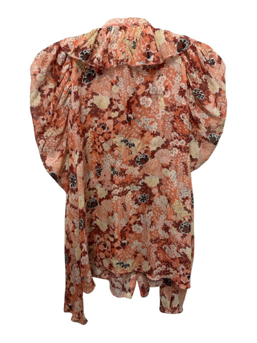 Ulla Johnson Size 4 Orange & Multi Silk & Lurex Semi Sheer Floral Top Orange & Multi / 4