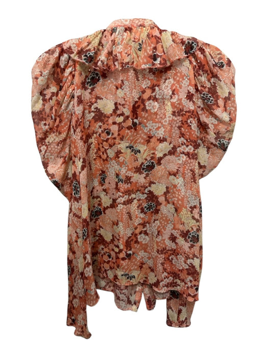 Ulla Johnson Size 4 Orange & Multi Silk & Lurex Semi Sheer Floral Top Orange & Multi / 4