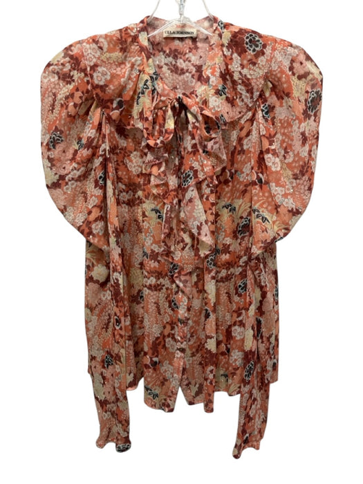 Ulla Johnson Size 4 Orange & Multi Silk & Lurex Semi Sheer Floral Top Orange & Multi / 4