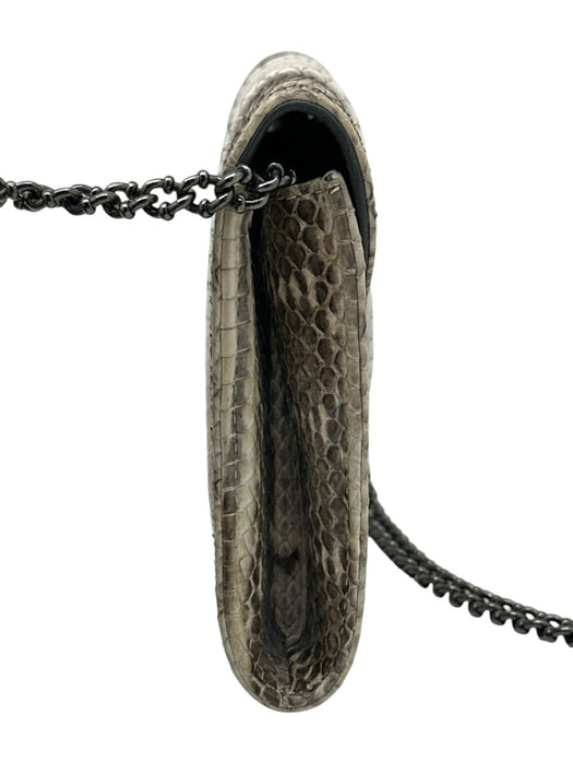 Khirma Eliazov White & Taupe Reptile Snake Print Removable Strap Chain Strap Bag White & Taupe / S