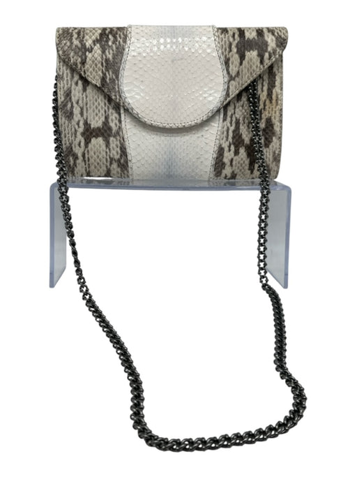 Khirma Eliazov White & Taupe Reptile Snake Print Removable Strap Chain Strap Bag White & Taupe / S