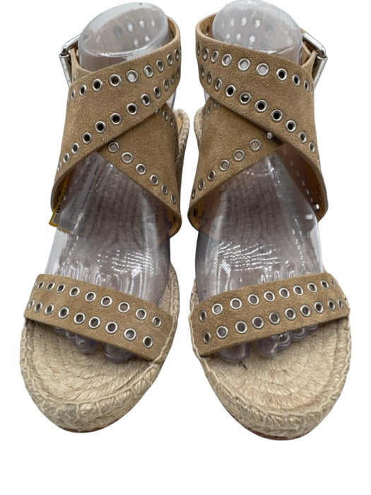 Isabel Marant Shoe Size 38 Beige Leather Grommets Ankle Wrap Espadrille Wedges Beige / 38