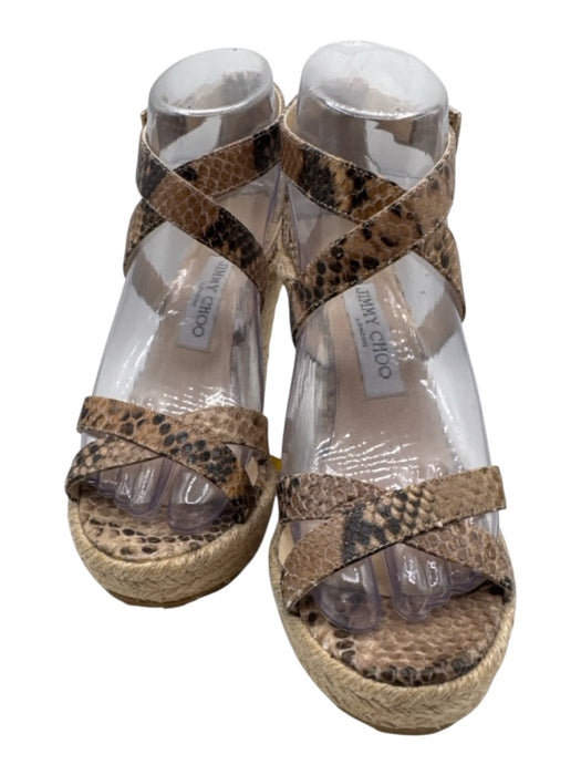 Jimmy Choo Shoe Size 38 Beige & Brown Leather Jute Snake Criss Cross Wedges Beige & Brown / 38