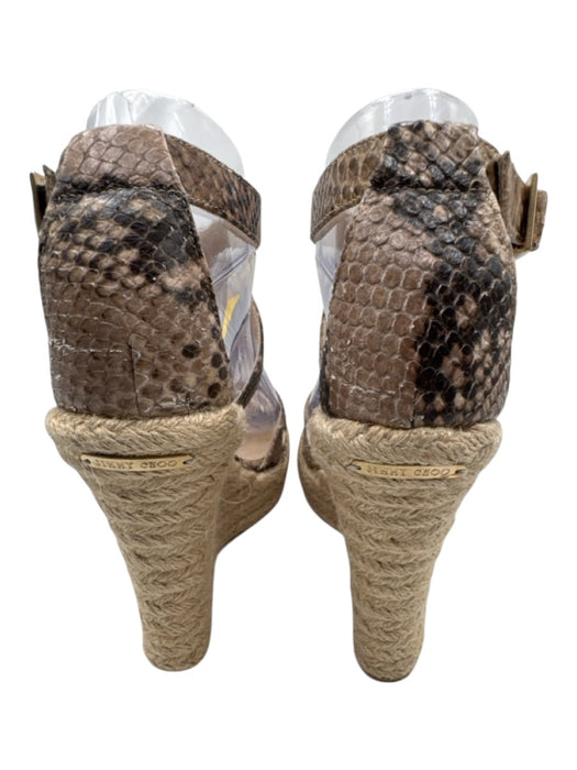Jimmy Choo Shoe Size 38 Beige & Brown Leather Jute Snake Criss Cross Wedges Beige & Brown / 38