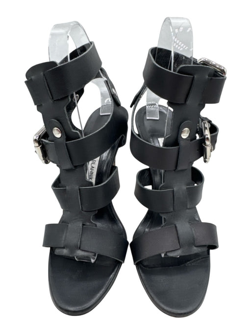Manolo Blahnik Shoe Size 38 Black Leather cage Buckles Mid Heel Sandals Black / 38