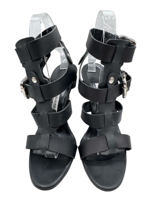 Manolo Blahnik Shoe Size 38 Black Leather cage Buckles Mid Heel Sandals Black / 38