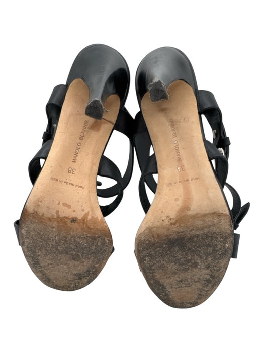 Manolo Blahnik Shoe Size 38 Black Leather cage Buckles Mid Heel Sandals Black / 38