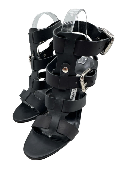 Manolo Blahnik Shoe Size 38 Black Leather cage Buckles Mid Heel Sandals Black / 38